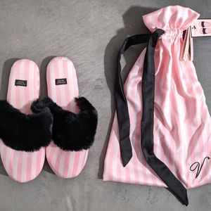 NWT Pink stripped/silk Victoria's Secret Slippers